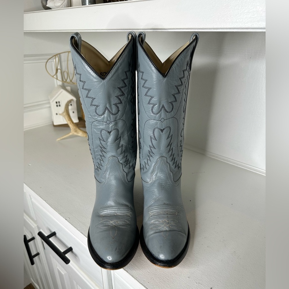 **SOLD**Old West Gray Leather Western Cowboy Boots Classic Men’s 9/Women’s 10 - Picture 2 of 8